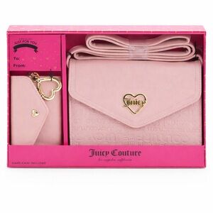 NWT Juicy Couture Taffy Pink Crossbody & Card Case Set Heart Logo Gift Box